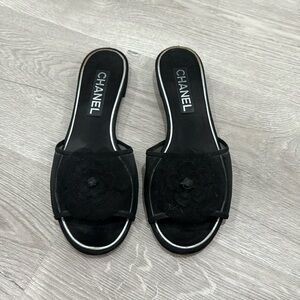 Chanel Black Cloth Mules